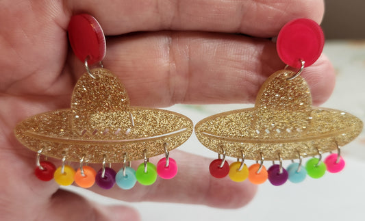 Sparkly colorful sombrero earrings