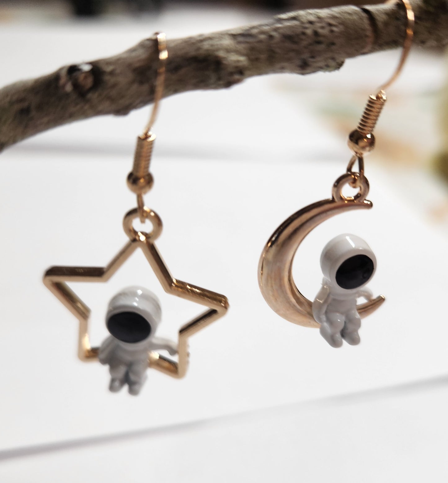 Astronaut star and moon earrings