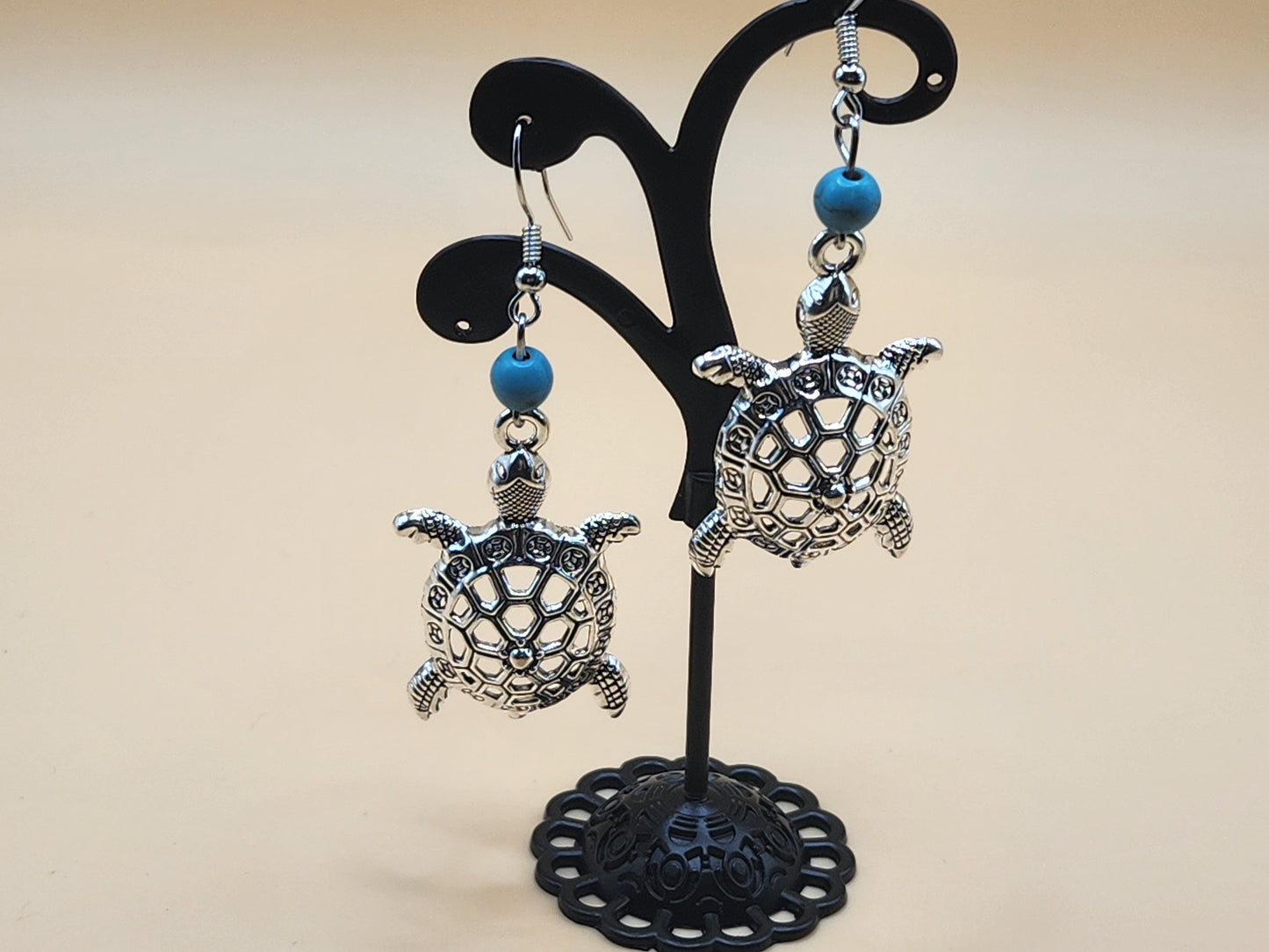 Silver and turquoise turtle earrings