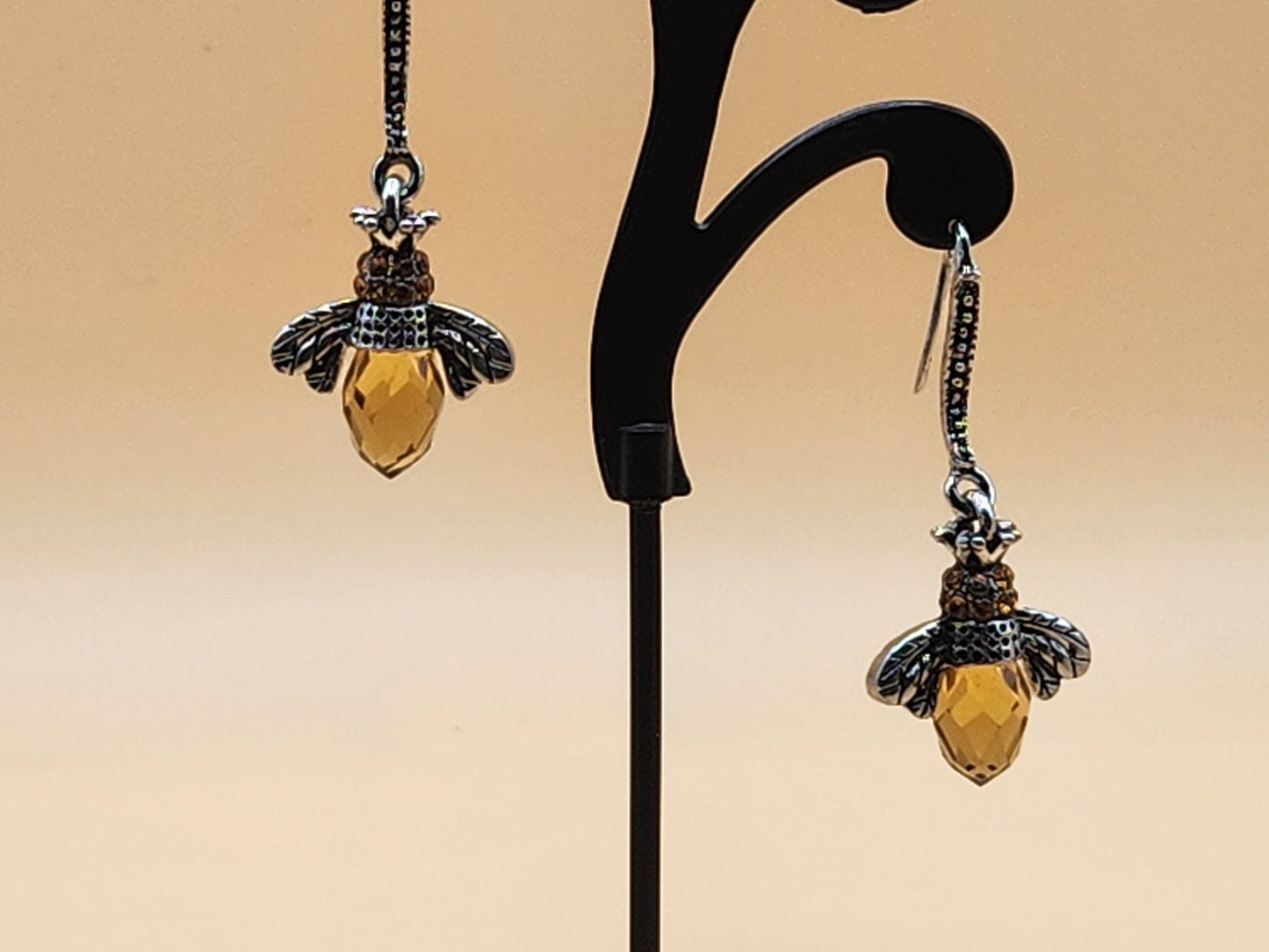 Bumblebee earrings with amber gems