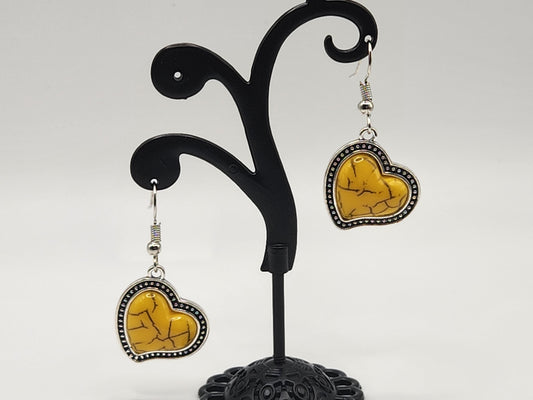 Yellow faux turquoise heart earrings