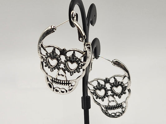 Sugar skull hoop earrings