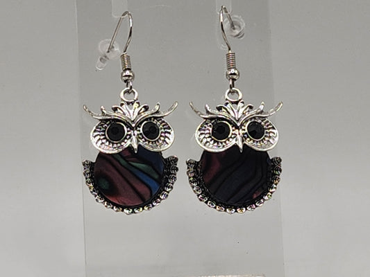 Marbilized black owl earrings