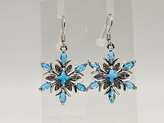 Blue gem snowflake earrings