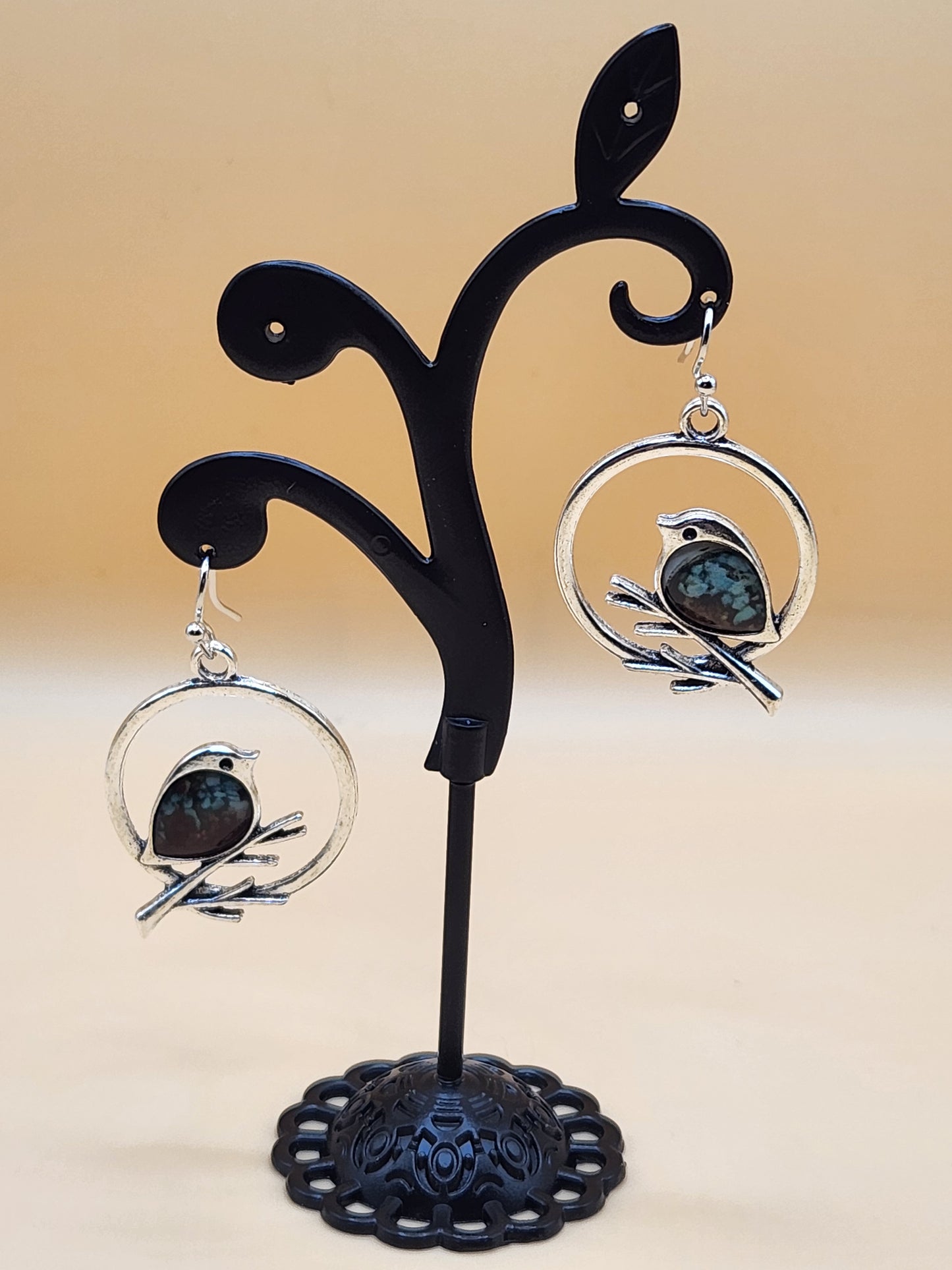 Bird on a branch earrings