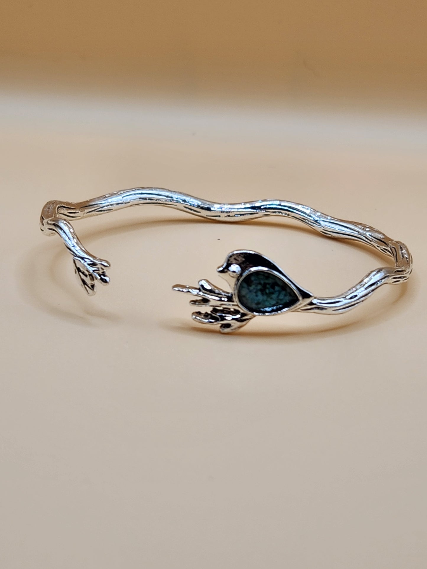 Bird on a branch cuff bracelet