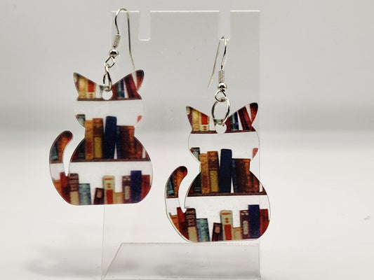 Cat bookshelf earrings