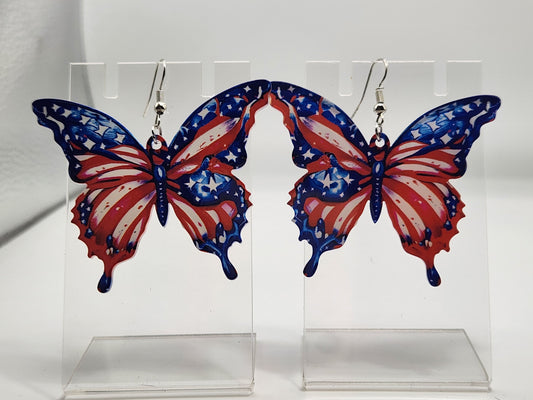 Red White and Blue butterfly earrings