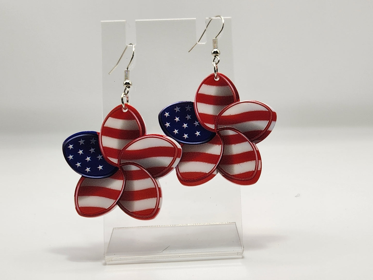 Red white and blue flag star earrings