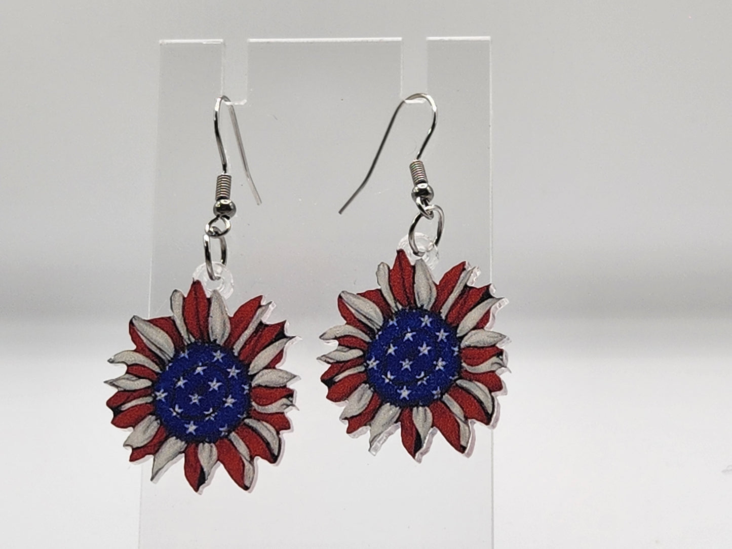 Red white and blue sunflower earrings