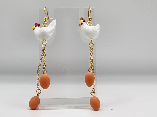 Chicken and eggs dangle earrings