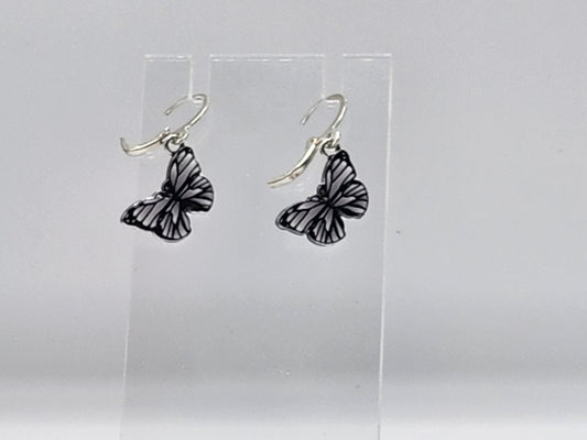 Gray striped butterfly earrings