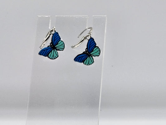 Blue and Green hoop butterfly earrings