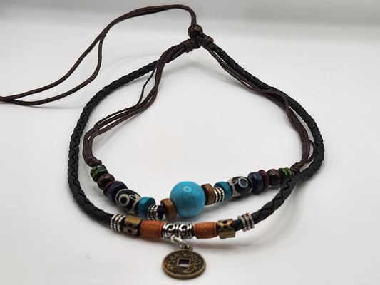 Boho bead double necklace